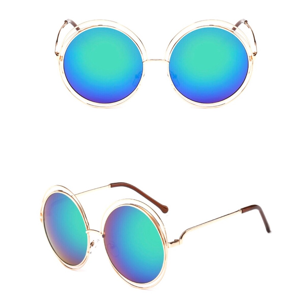 😎LUXURY DOUBLE CIRCLE MIRROR BLUE GREEN SUNNIES😎 - Picture 2 of 5